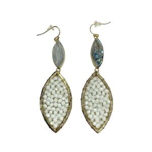 Druzy Stone White Beaded Cats Eye Drop Earrings